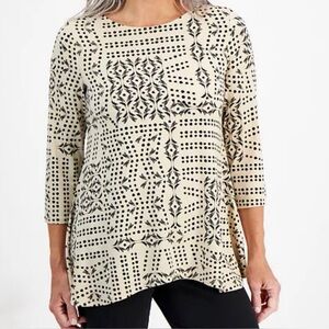 JM Collection Mix Print Patchwork Paradise Jacquard Swing Top Size L- Macys